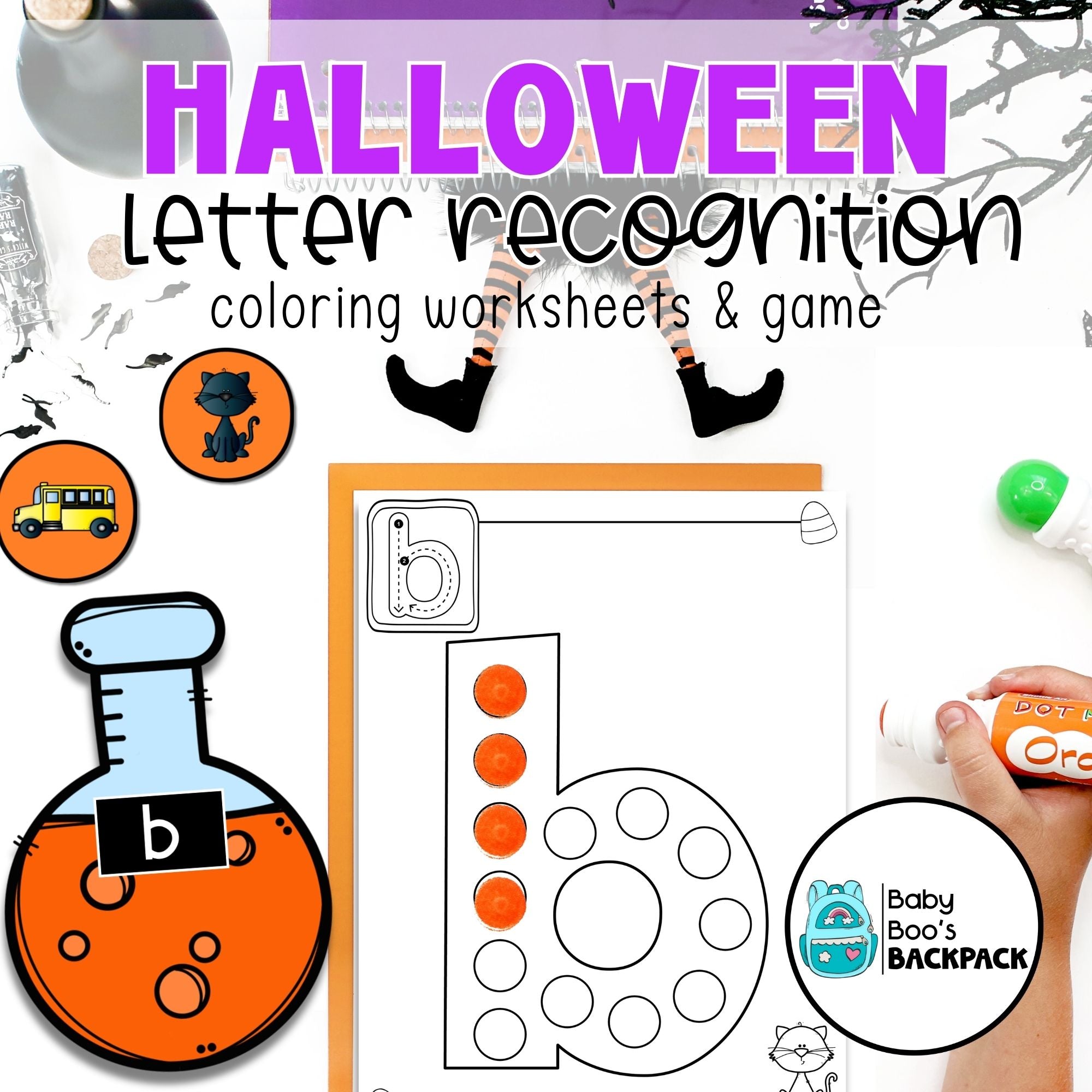 Halloween Letter Recognition Worksheets & Beginning Sounds Matching Ga ...