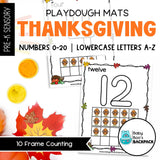 Thanksgiving Playdough Mats | Numbers 0-20 & Lowercase Letters