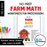No Prep Farm Math Worksheets | Numbers, Shapes, Colors & MORE!