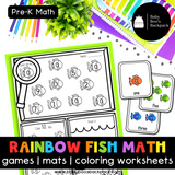 Pre-K Rainbow Fish Math Set: Worksheets, Games & Matching Cards