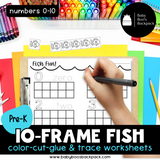 10-Frame Fish Counting Mats & Coloring Worksheets