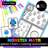 Pre-K Monster Math Set: Worksheets, Games and Matching Cards