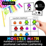 Pre-K Monster Math Set: Worksheets, Games and Matching Cards