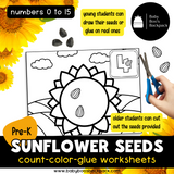 Pre-K Sunflower Seed Counting Mats & Coloring Worksheets