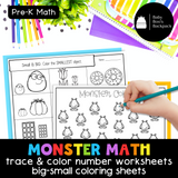 Pre-K Monster Math Set: Worksheets, Games and Matching Cards