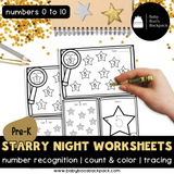 Pre-K Starry Night Counting Mats & Coloring Worksheets