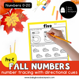 Pre-K Fall Numbers 0-20: Trace & Color Number Worksheets