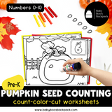 Pre-K Pumpkin Seed Counting Mats & Coloring Worksheets