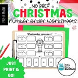 No-Prep Christmas Number Sense Worksheets | Shapes, Size Concepts & More!