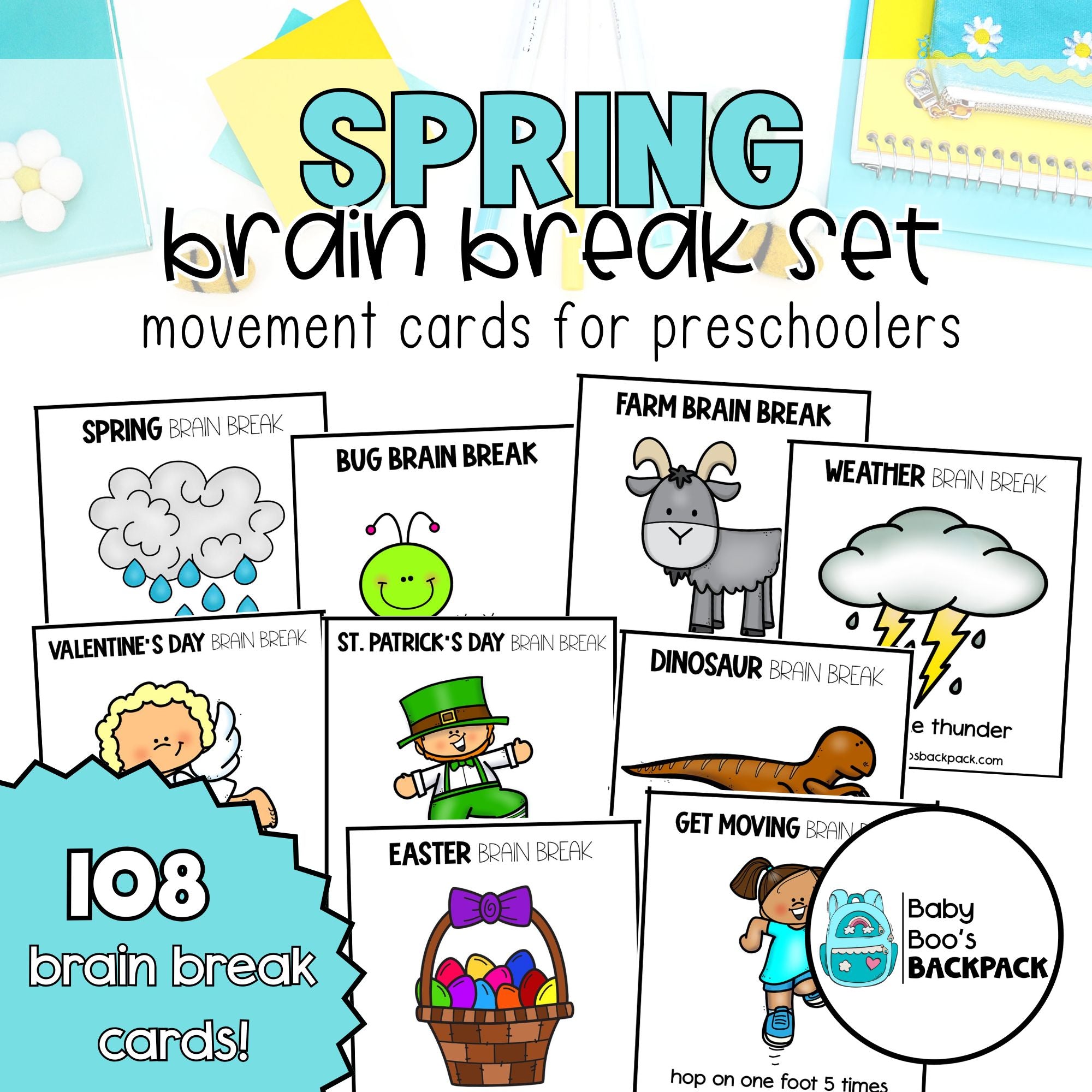 Spring Brain Buster Spring Brain Break Cards | Spring Gross Motor Movement Cards | Self-Re ...