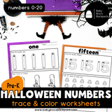 Pre-K Halloween Trace & Color Number Worksheets