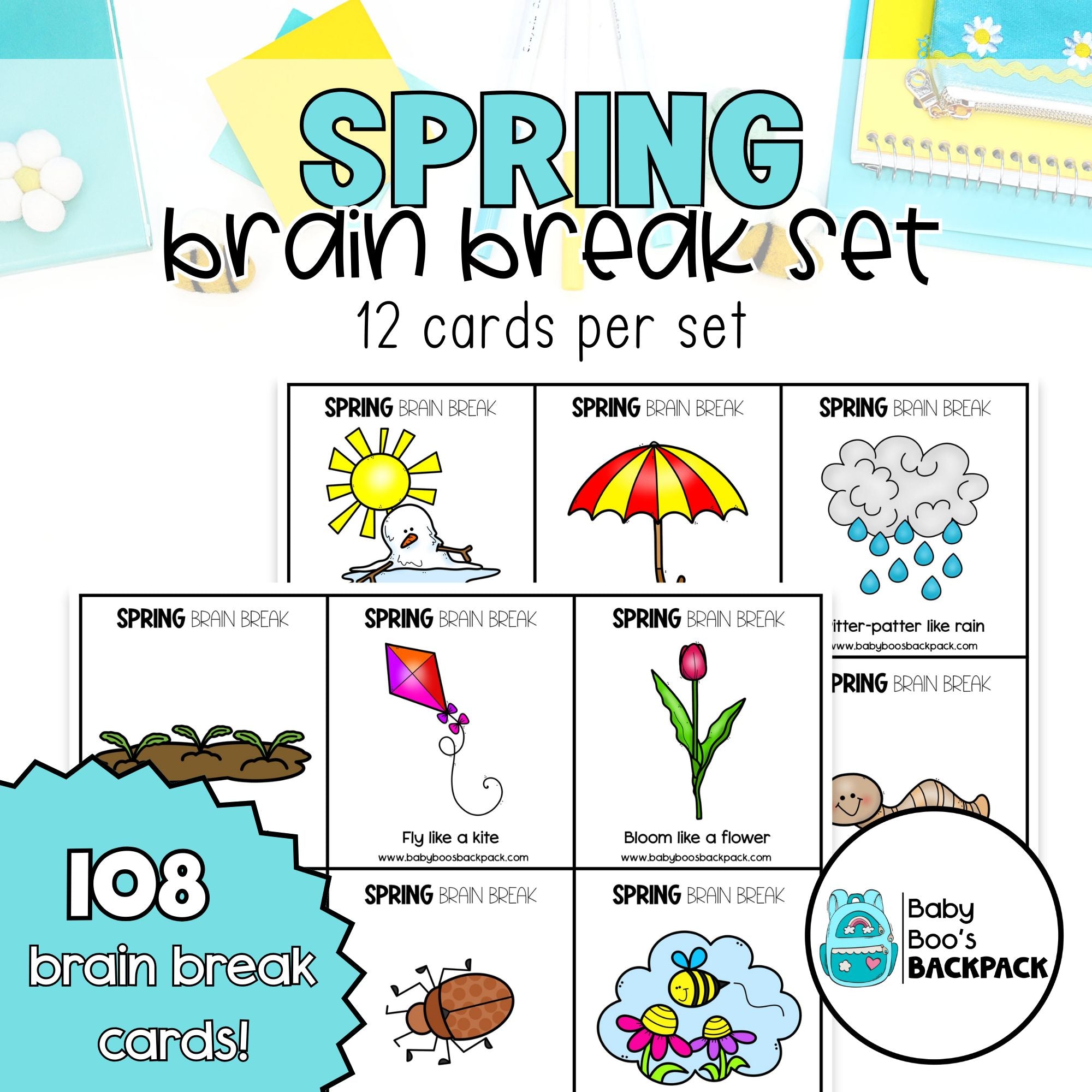 Spring Brain Buster Spring Brain Break Cards | Spring Gross Motor Movement Cards | Self-Re ...