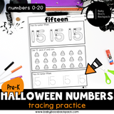 Pre-K Halloween Trace & Color Number Worksheets