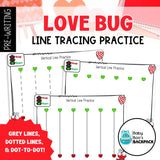 Pre-K Valentine's Day Line & Shape Tracers | Love Bug Tracing Worksheets
