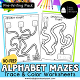 NO PREP Mazes: Alphabet Trace & Color Worksheets