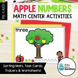 Apple Number Tracing Cards, Counting Mats & Coloring Worksheets