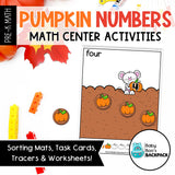 Pumpkin Number Tracing Cards, Counting Mats & Coloring Worksheets