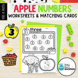 Apple Number Tracing Cards, Counting Mats & Coloring Worksheets