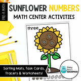 Sunflower Number Tracing Cards, Counting Mats & Coloring Worksheets