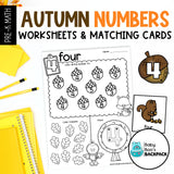 Autumn Number Tracing Cards, Counting Mats & Coloring Worksheets