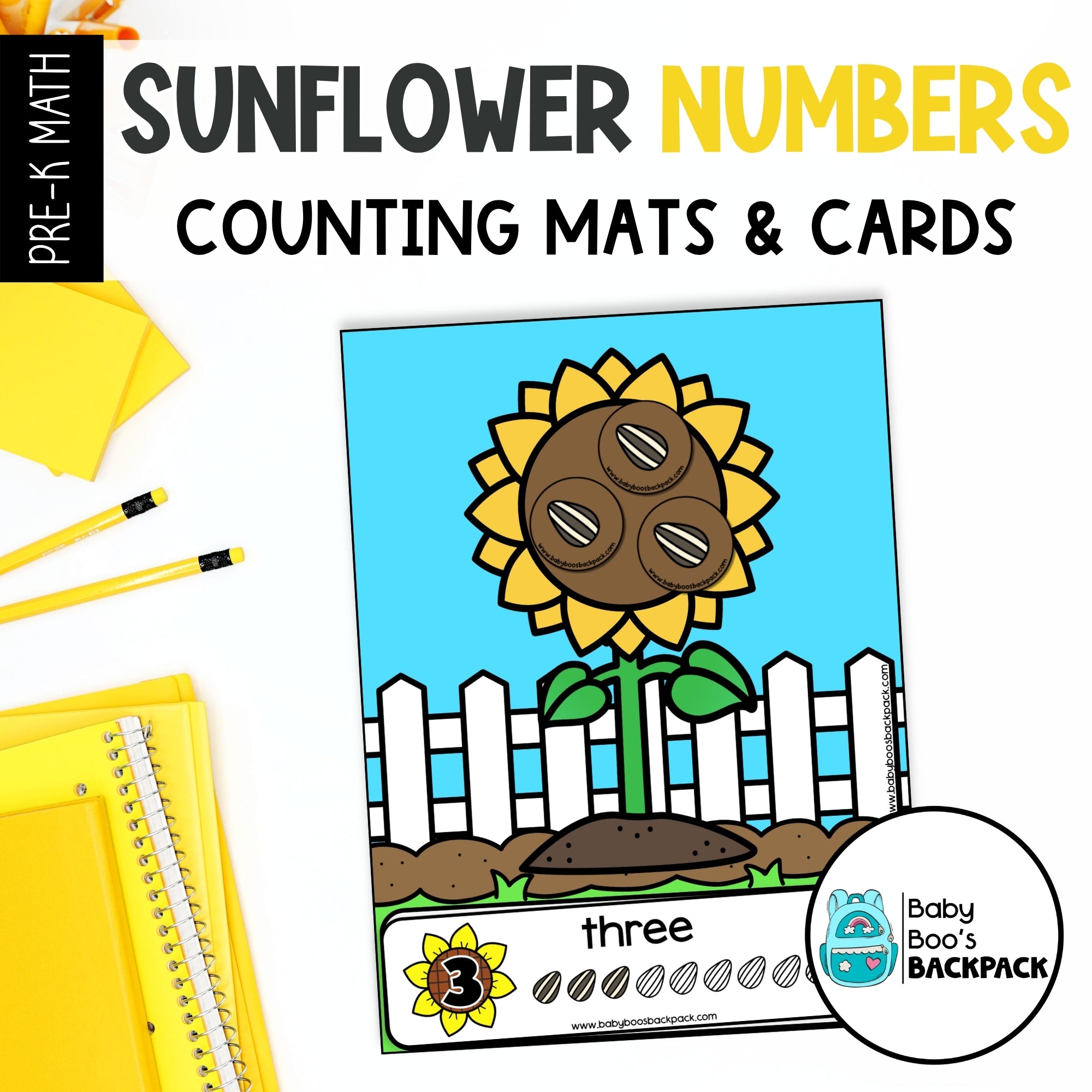 Sunflower Number Pattern Sunflower Number Tracing Cards, Counting Mats & Coloring Worksheets ...