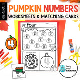 Pumpkin Number Tracing Cards, Counting Mats & Coloring Worksheets
