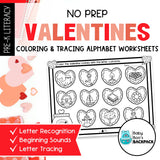 No-Prep Valentine's Day Letter Recognition Worksheets | Beginning Sounds & Letter Tracing
