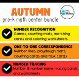 Autumn Math Center Bundle | Number Tracers, Counting Mats & Coloring Worksheets