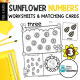 Sunflower Number Tracing Cards, Counting Mats & Coloring Worksheets