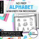No Prep Alphabet Worksheets | Literacy Coloring & Tracing Worksheets