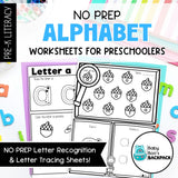 No Prep Alphabet Worksheets | Literacy Coloring & Tracing Worksheets