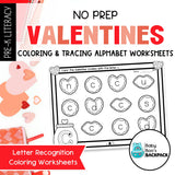 No-Prep Valentine's Day Letter Recognition Worksheets | Beginning Sounds & Letter Tracing
