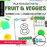 Fruit & Veggie Playdough Mats | Numbers 0-20 & Lowercase Letters