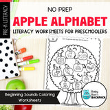 No Prep Apple Alphabet Literacy Worksheets | Lowercase Letters