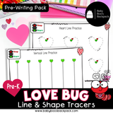 Pre-K Valentine's Day Line & Shape Tracers | Love Bug Tracing Worksheets