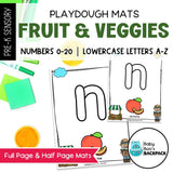 Fruit & Veggie Playdough Mats | Numbers 0-20 & Lowercase Letters