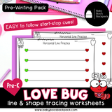 Pre-K Valentine's Day Line & Shape Tracers | Love Bug Tracing Worksheets