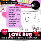 Pre-K Valentine's Day Line & Shape Tracers | Love Bug Tracing Worksheets