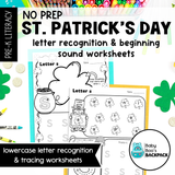 No-Prep St. Patrick's Letter Worksheets | Letter Recognition, Beginning Sounds & Letter Tracing