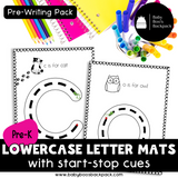 Pre-K Lowercase Letter Tracing Mats: a to z