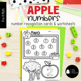 Apple Number Tracing Cards, Counting Mats & Coloring Worksheets