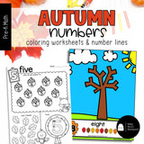 Autumn Numbers | Tracing Cards, Counting Mats & Coloring Worksheets