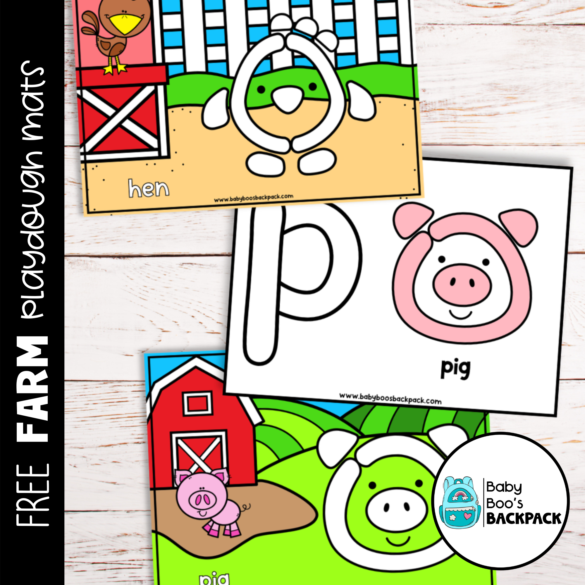 Free Farm Playdough Mats feature a hen, pig, and letter p—ideal preschool printables for fine motor fun.