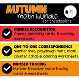Autumn Math Bundle | Number Tracers, Counting Mats & Number Coloring Worksheets