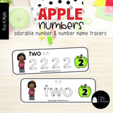 Apple Number Tracing Cards, Counting Mats & Coloring Worksheets