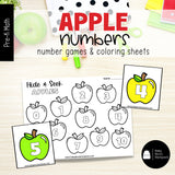 Apple Number Tracing Cards, Counting Mats & Coloring Worksheets