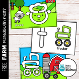 Free Farm Playdough Mats offer fine motor practice with a sheep, tractor outline, and a barn-and-silo scene for preschoolers.